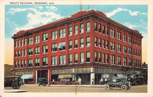 Bessemer Alabama Realty Building Coke Sign Vintage Postcard AA94490