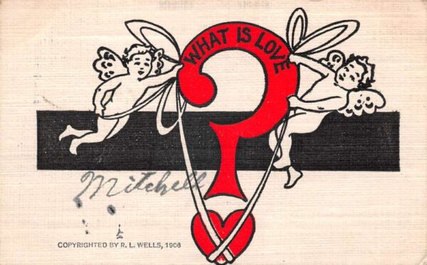 Greetings "what is love?" Cupids Angels Vintage Postcard AA94493