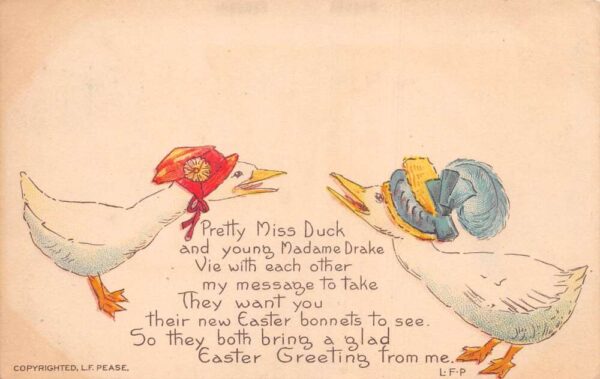 Easter Greetings Dressed Ducks Geese with Hats Vintage Postcard AA94494