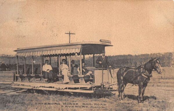 Fryesburg Maine Horse Railroad Trolley Car Vintage Postcard AA94534