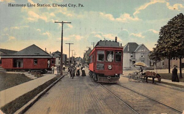 Ellwood City Pennsylvania Harmony Line Station Vintage Postcard AA94547