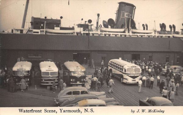 Yarmouth Canada Waterfront Scene Buses Steamer Ship Real Photo PC AA94552