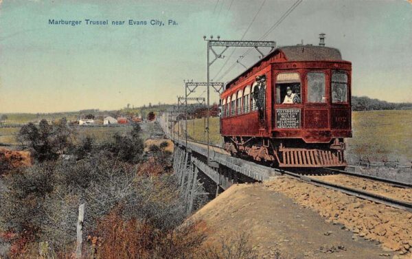 Evans City Pennsylvania Marburger Trussel Trolley Vintage Postcard AA94568