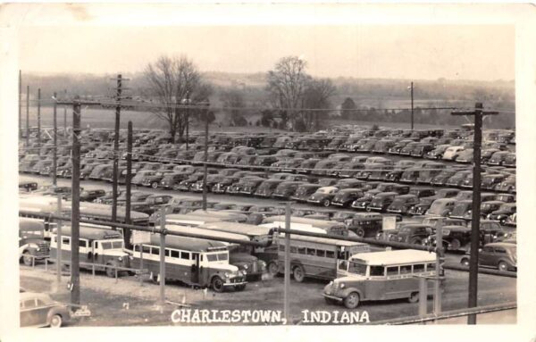 Charlestown Indiana Bus Depot Station Parking Lot Real Photo Postcard AA94571