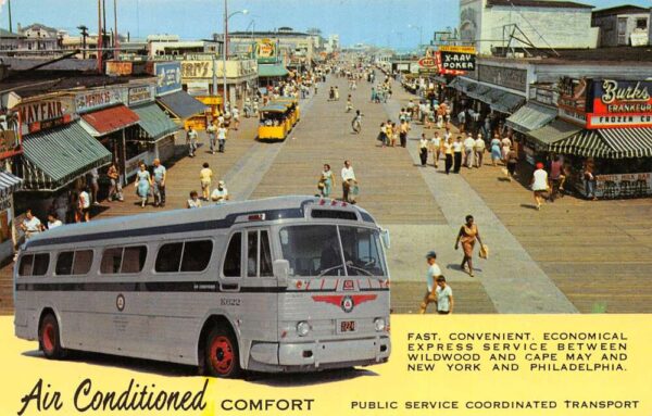 Public Service Bus Transport Ad Boardwalk Scene Vintage Postcard AA94573