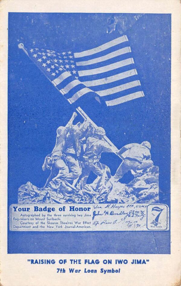 Raising Flag on Iwo Jima Souvenir War Bonds Military History Postcard AA94574