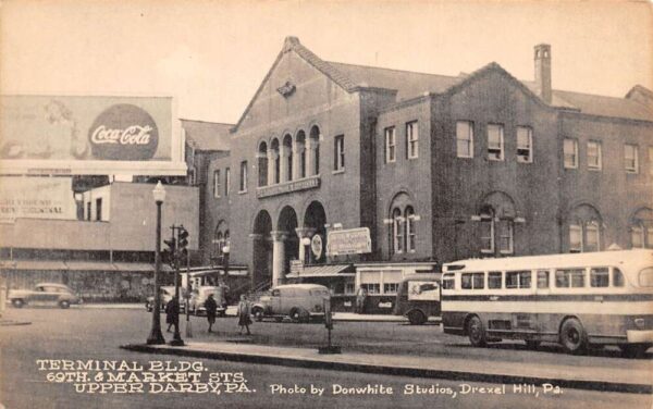 Upper Darby Pennsylvania Bus Terminal Bldg Coke Sign Vintage Postcard AA94590