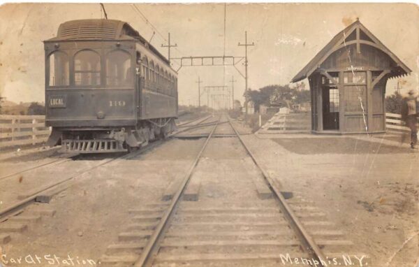 Memphis New York Trolley Street Car at Station Real Photo Postcard AA94592