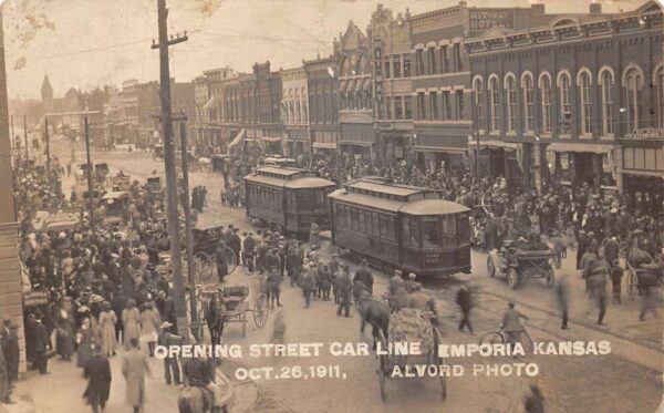 Emporia Kansas Opening Street Car Trolley Line Real Photo Postcard AA94606