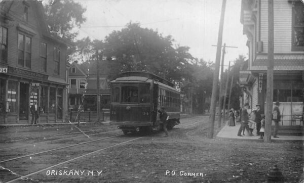 Oriskany New York Business Street View and Trolley Car Real Photo PC AA94619