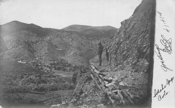 Idaho Springs Colorado Man on Mountain Path Birds Eye View Real Photo PC AA94621