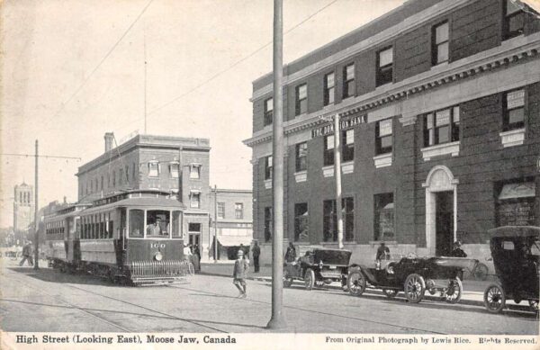 Moose Jaw Canada High Street Trolley Car Vintage Postcard AA94629