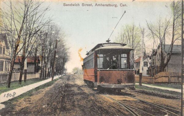 Amherstburg Canada Sandwich Street Trolley Car Vintage Postcard AA94633