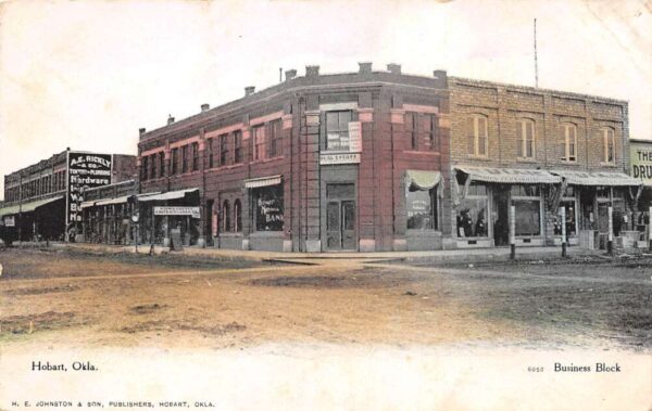 Hobart Oklahoma Business Street View Bank and Real Estate Postcard AA94635