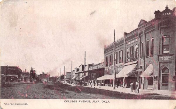 Alva Oklahoma College Avenue Bank Vintage Postcard AA94636