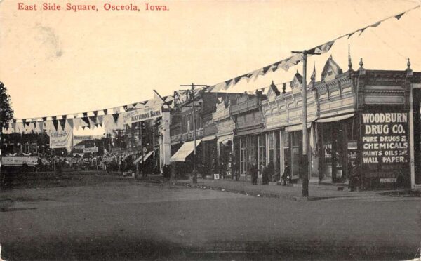 Osceola Iowa East Side Square Vintage Postcard AA94641