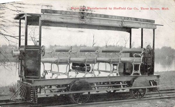 Three Rivers Michigan Beach Haven Railroad Trolley Car Vintage Postcard AA94644