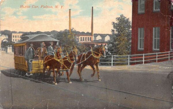 Fulton New York Horse Trolley Car Vintage Postcard AA94651