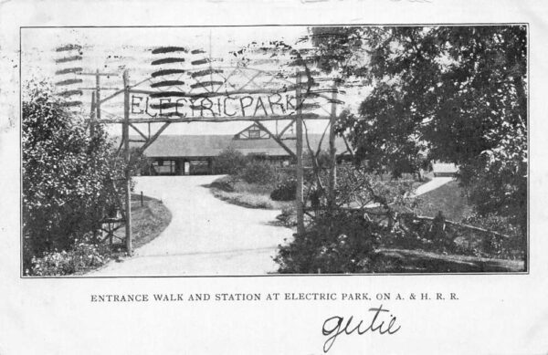 Kinderhook Lake New York Electric Park Entrance AH Railroad Postcard AA94877