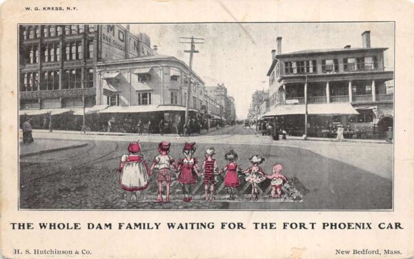 New Bedford Massachusetts Dam Family Waiting Fort Phoenix Trolley PC AA94887