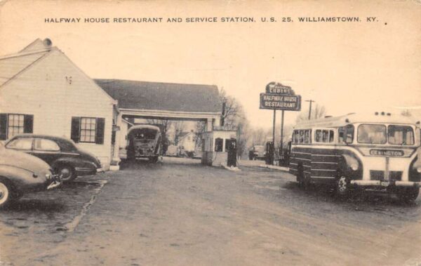 Williamstown Kentucky Halfway House Restaurant Service Station Postcard AA94892