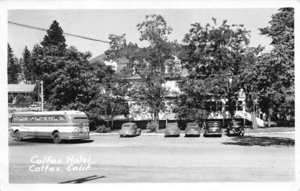 Colfax California Colfax Hotel and Greyhound Bus Real Photo Postcard AA94895