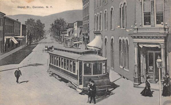 Canisteo New York Depot Street Trolley Vintage Postcard AA94917