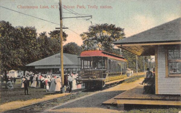 Chautauqua Lake New York Sylvan Park Trolley Station Vintage Postcard AA94918