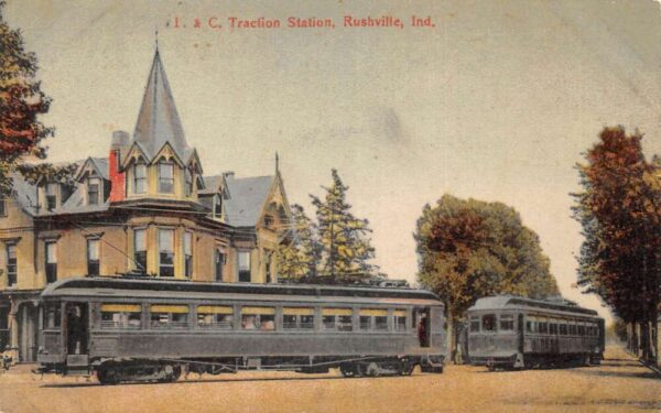 Rushville Indiana I and C Traction Station Trolley Vintage Postcard AA94920