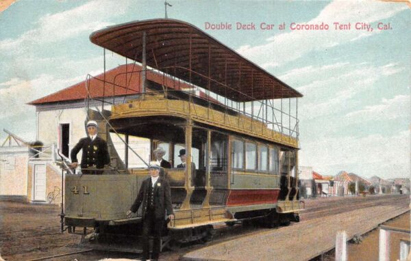 Tent City California Double Deck Trolley Car Vintage Postcard AA94922