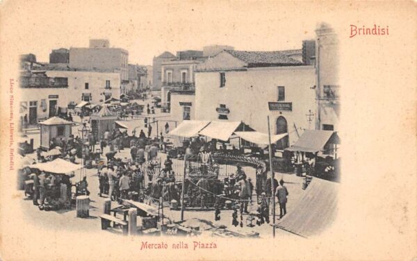 Brindisi Italy Market in the Square Vintage Postcard AA94944