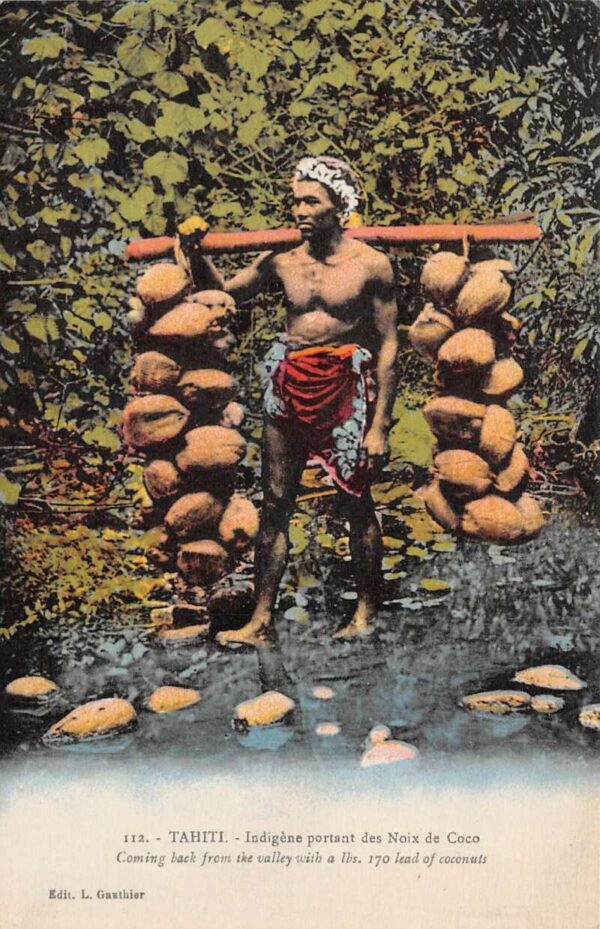 Tahiti Polynesia Native Man with Coconuts Vintage Postcard AA94953