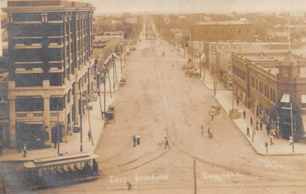 Enid Oklahoma East Broadway Street Scene Trolley Real Photo PC AA94976