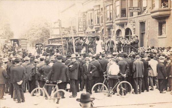 Orphium Vaudeville Theatre Band Performance in Street Real Photo PC AA94977