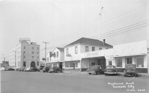 Crescent City California Greyhound Bus Depot Real Photo Vintage Postcard AA95435