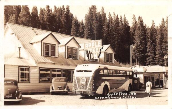 Route 40 Highway California Apple Tree Inn Bus Gas Station Real Photo PC AA95438