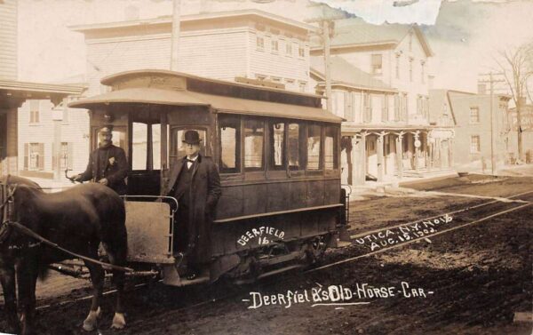 Utica New York Deerfield Old Horse Trolley Car Real Photo Postcard AA95448