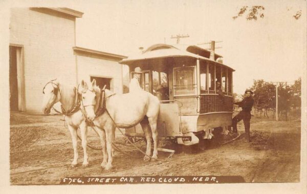 Red Cloud Nebraska Horse Trolley Car Real Photo Vintage Postcard AA95450