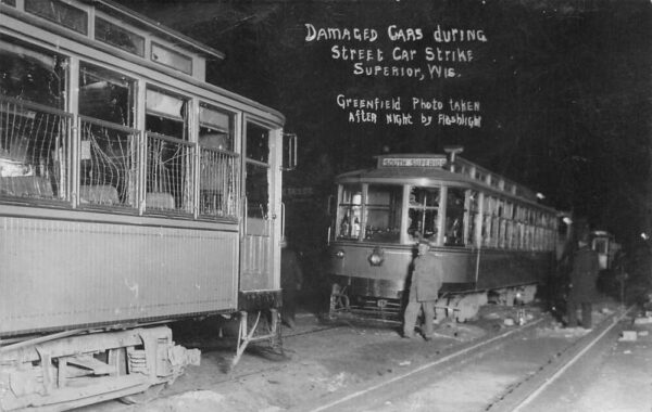 Superior Wisconsin Damaged Cars during Street Car Strike Real Photo PC AA95461