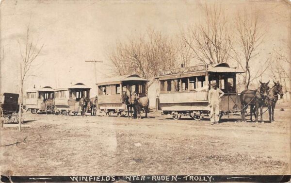 Winfield Kansas Interurban Horse Trolley Real Photo Postcard AA95462