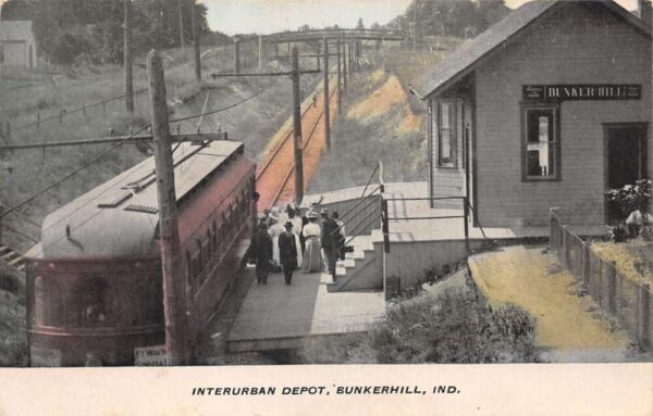 Bunkerhill Indiana Interurban Depot Station Trolley Car Vintage Postcard AA95464