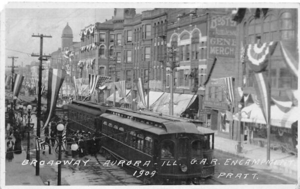 Aurora Illinois GAR Encampment Trolley Car Real Photo Postcard AA95467