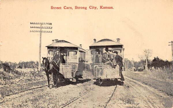 Strong City Kansas Horse Trolley Car Vintage Postcard AA95472