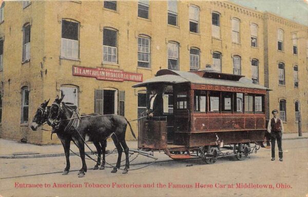 Middletown Ohio American Tobacco Factory Horse Trolley Vintage Postcard AA95477