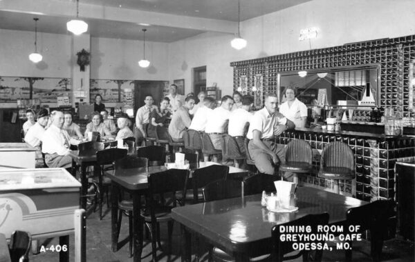 Odessa Missouri Greyhound Cafe Dining Room Real Photo Postcard AA95485