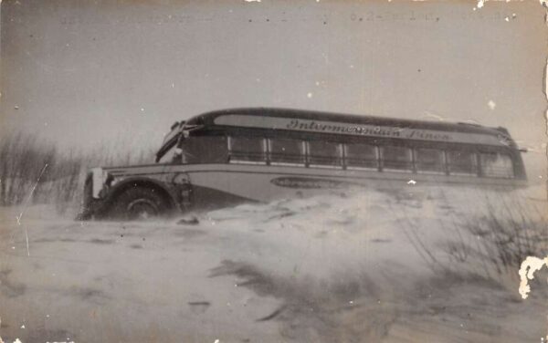 Harlem Montana Intermountain Bus Line in Snow Storm Real Photo Postcard AA95486