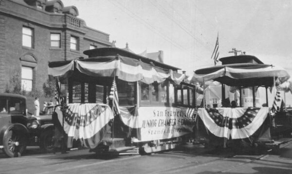 San Francisco California Patriotic Decor Trolley Car Real Photo Postcard AA95494