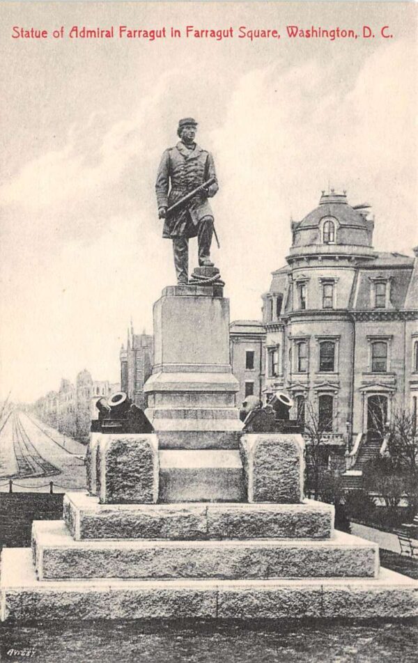 Washington DC Farragut Square Admiral Farragut Statue Vintage Postcard AA95524