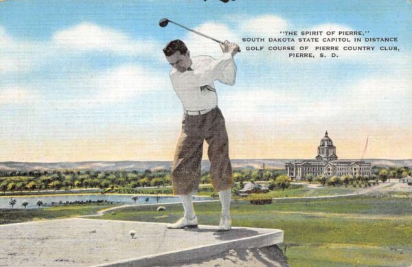 Pierre South Dakota Country Club Golf Course State Capitol Postcard AA95745