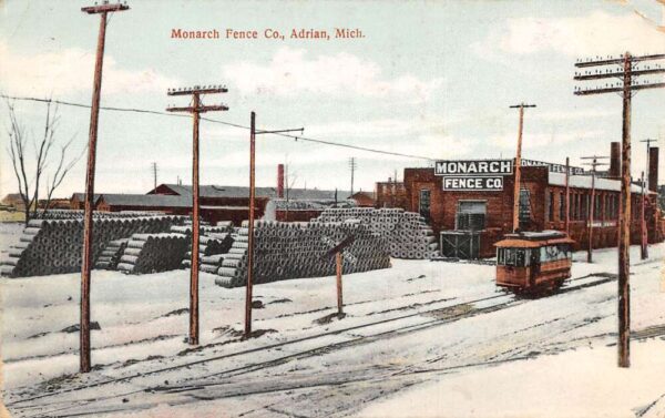 Adrian Michigan Monarch Fence Co and Trolley Vintage Postcard AA95756